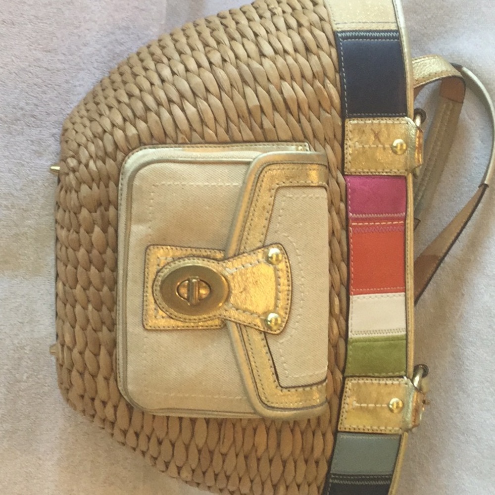 Large Straw Coach Colorblock Bage - image 1